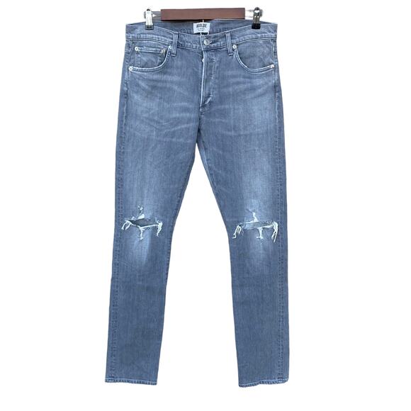 New Agolde Men Gray Wash Denim Distressed Ripped Mid Rise Slim Fit Jeans 32 - Picture 1 of 9
